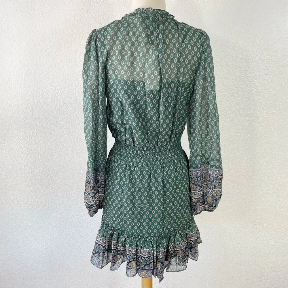 {Veronica Beard} Destiny Smocked Waist V-Neck Mini Dress, Size 0, NWT